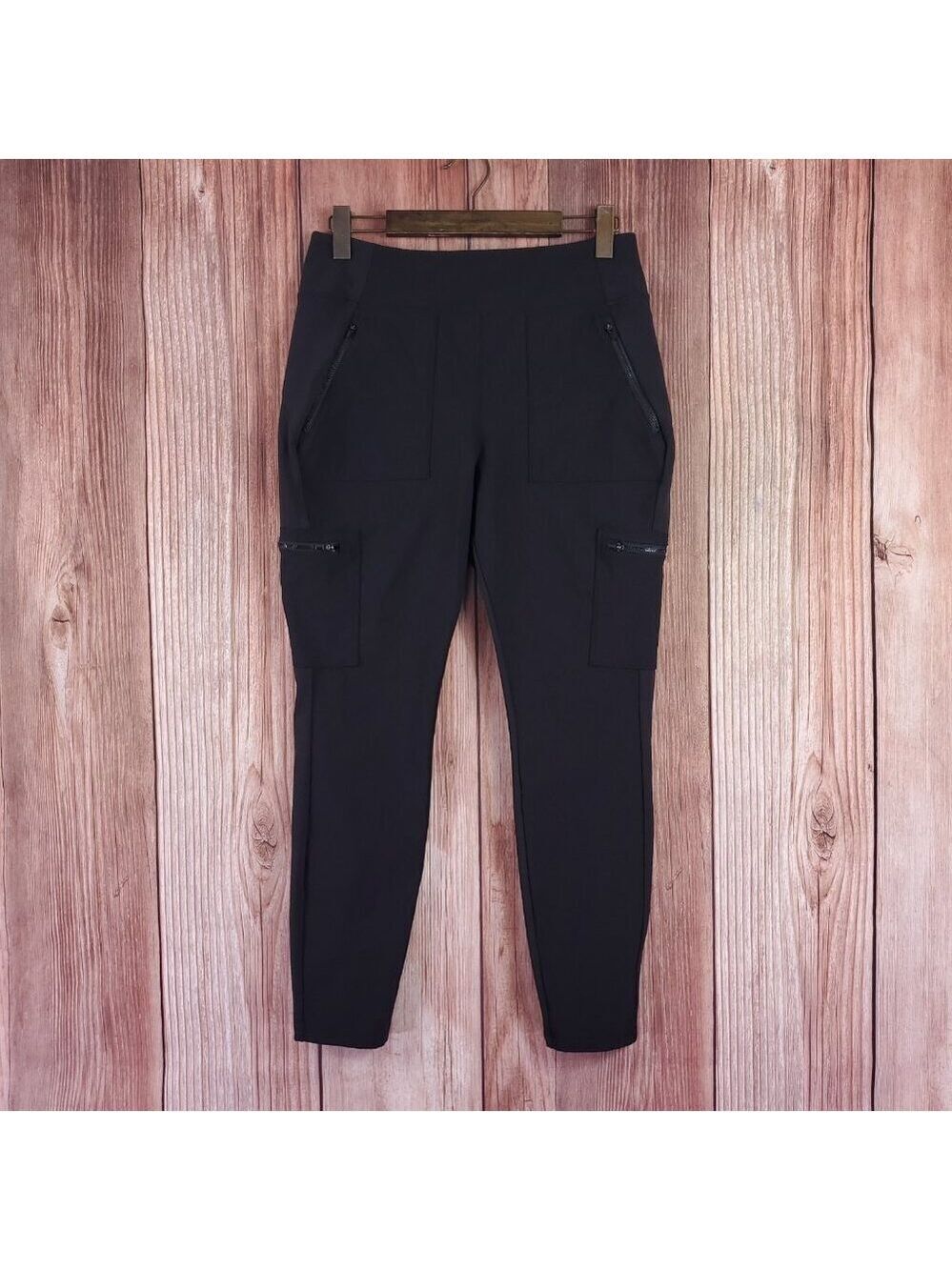 Athleta Hybrid High Rise Cargo Leggings Womens Size 14 Black Athleisure 982353